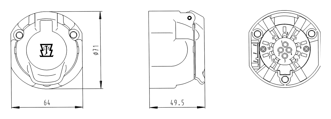 Matching socket: 13P/12V Socket (ISO 11446)