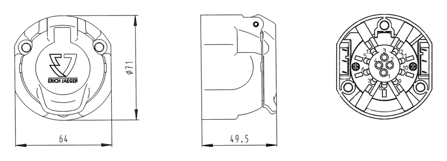 Matching socket: 13P/12V Socket (ISO 11446)