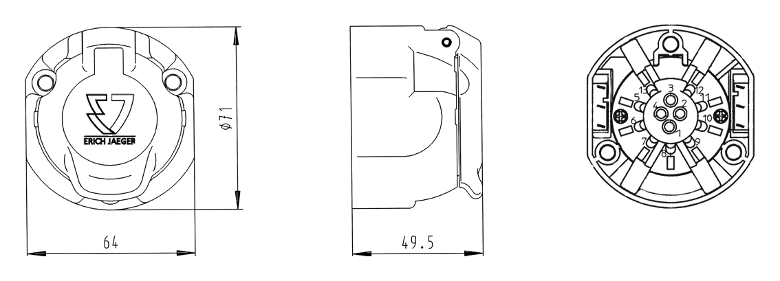 Matching socket: 13P/12V Socket (ISO 11446)