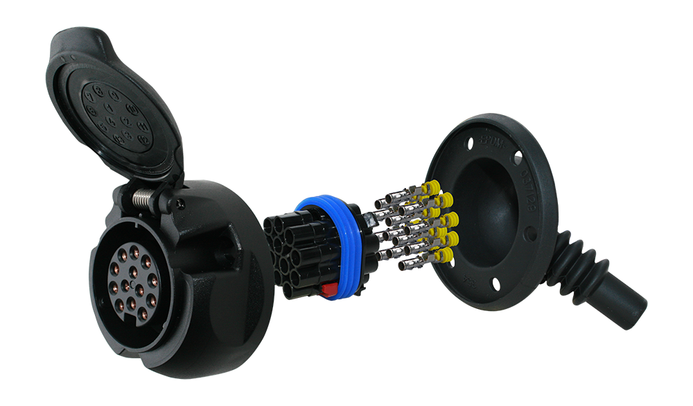Matching socket: 13P/12V 100% waterproof «JAEGER Expert» Socket (ISO 11446)