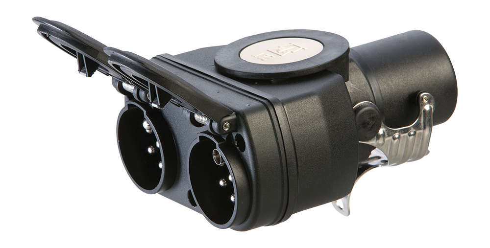 Matching adapter: Short adapter - with 15P/24V plug (ISO 12098) and 2x 7P/24V socket (ISO 1185 + ISO 3731)