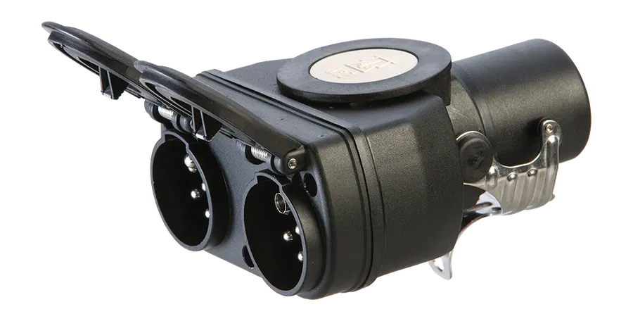 Matching adapter: Short adapter - with 15P/24V plug (ISO 12098) and 2x 7P/24V socket (ISO 1185 + ISO 3731)
