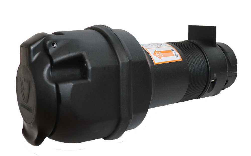 Matching adapter: Adapter / Voltage Reducer 24V > 12V - - Connects 13P/24V socket (ISO 11446 - connected with 24V) on vehicle side to 13P/12V plug (ISO 11446) on trailer side