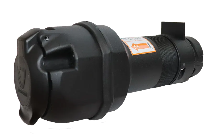 Matching adapter: Adapter / Voltage Reducer 24V > 12V - - Connects 13P/24V socket (ISO 11446 - connected with 24V) on vehicle side to 13P/12V plug (ISO 11446) on trailer side