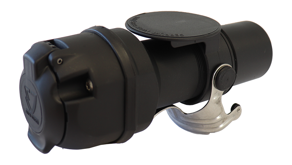Matching adapter: Adapter / Voltage Reducer 24V > 12V - - Connects 15P/24V socket (ISO 12098) on vehicle side with 13P/12V plug (ISO 11446) on trailer side