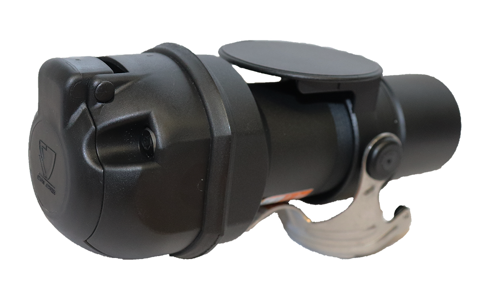 Matching adapter: Adapter / Voltage Reducer 24V > 12V - - Connects 13P/24V socket (similar ISO 12098) on vehicle side with 7P/12V plug (ISO 1724) on trailer side