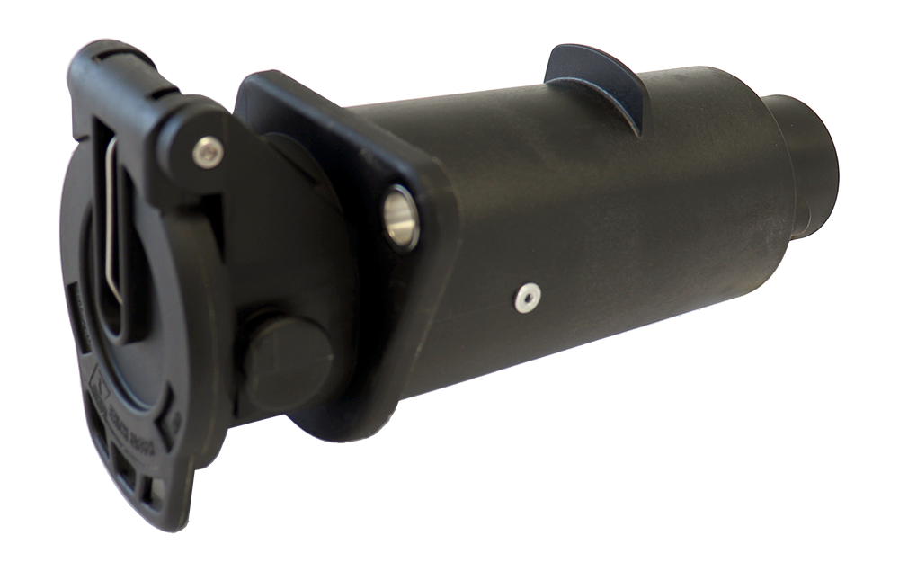 Matching adapter: Adapter / Voltage Doubler 12V > 24V - - Connects 7P/12V socket (ISO 1724) on vehicle side with 15P/24V plug (ISO 12098) on trailer side