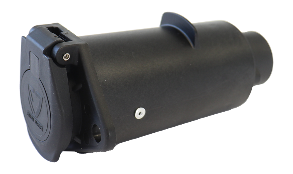 Matching adapter: Adapter / Voltage Doubler 12V > 24V - - Connects 7P/12V socket (ISO 1724) on vehicle side with 7P/24V plug (ISO 1185) on trailer side