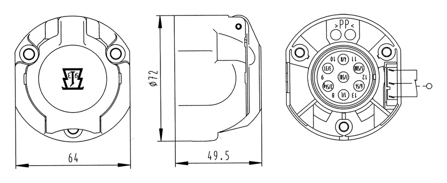 Matching socket: 7P/12V socket housing (ISO 1724 - Type N)