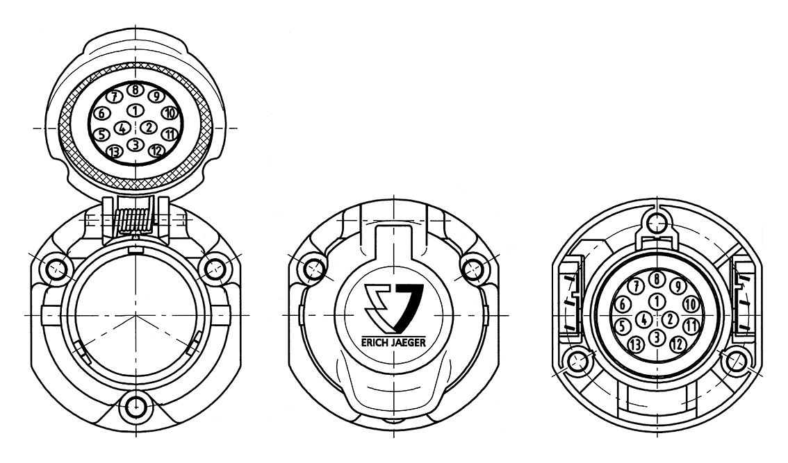 Matching socket: 13P/12V socket housing (ISO 11446)