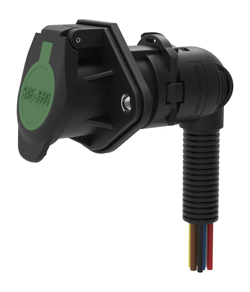 Matching socket: 7P/12V 100% waterproof «WeatherLock™» Socket (SAE J560 Primary, ABS)