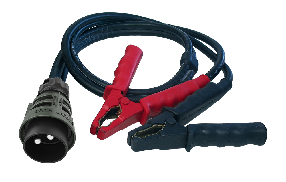 Matching cable: 2P/24V Cable (VG 96917) - with 2P/24V plug with screw ring (according to VG 96917) and 2 rubber coated battery terminal grips
