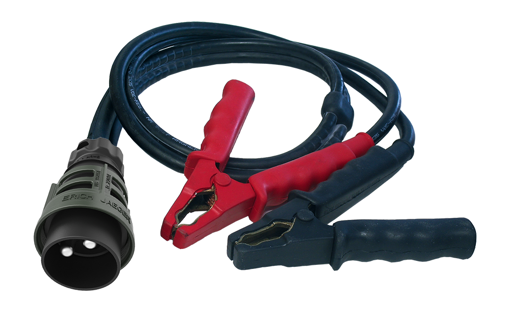 Matching cable: 2P/24V Cable (VG 96917) - with 2P/24V plug with screw ring (according to VG 96917) and 2 rubber coated battery terminal grips